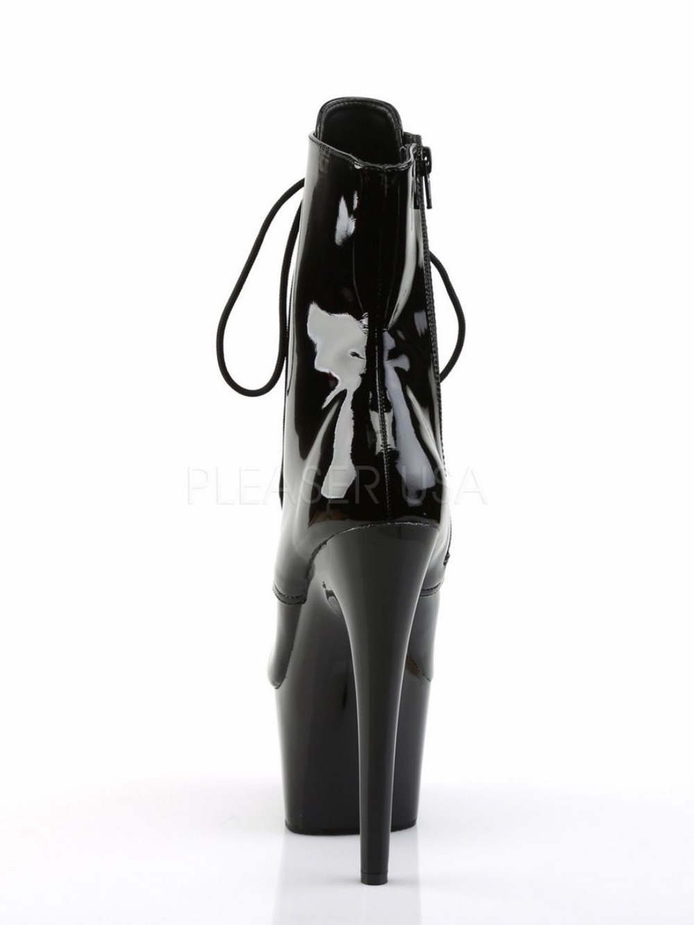 Pleaser Black Patent Lace-Up Platform Ankle Booties Heels Stilettos - Picture 3 of 5